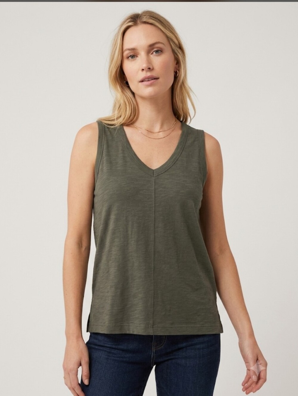 Pact 100% Cotton V-neck Loose Fit Tank Top Women's Size Large Green/Gray